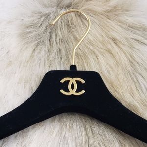 Brand new CHANEL Velvet Hanger; Black with Gold CC